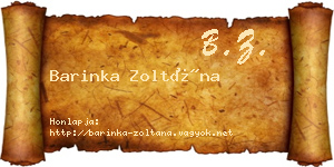 Barinka Zoltána névjegykártya